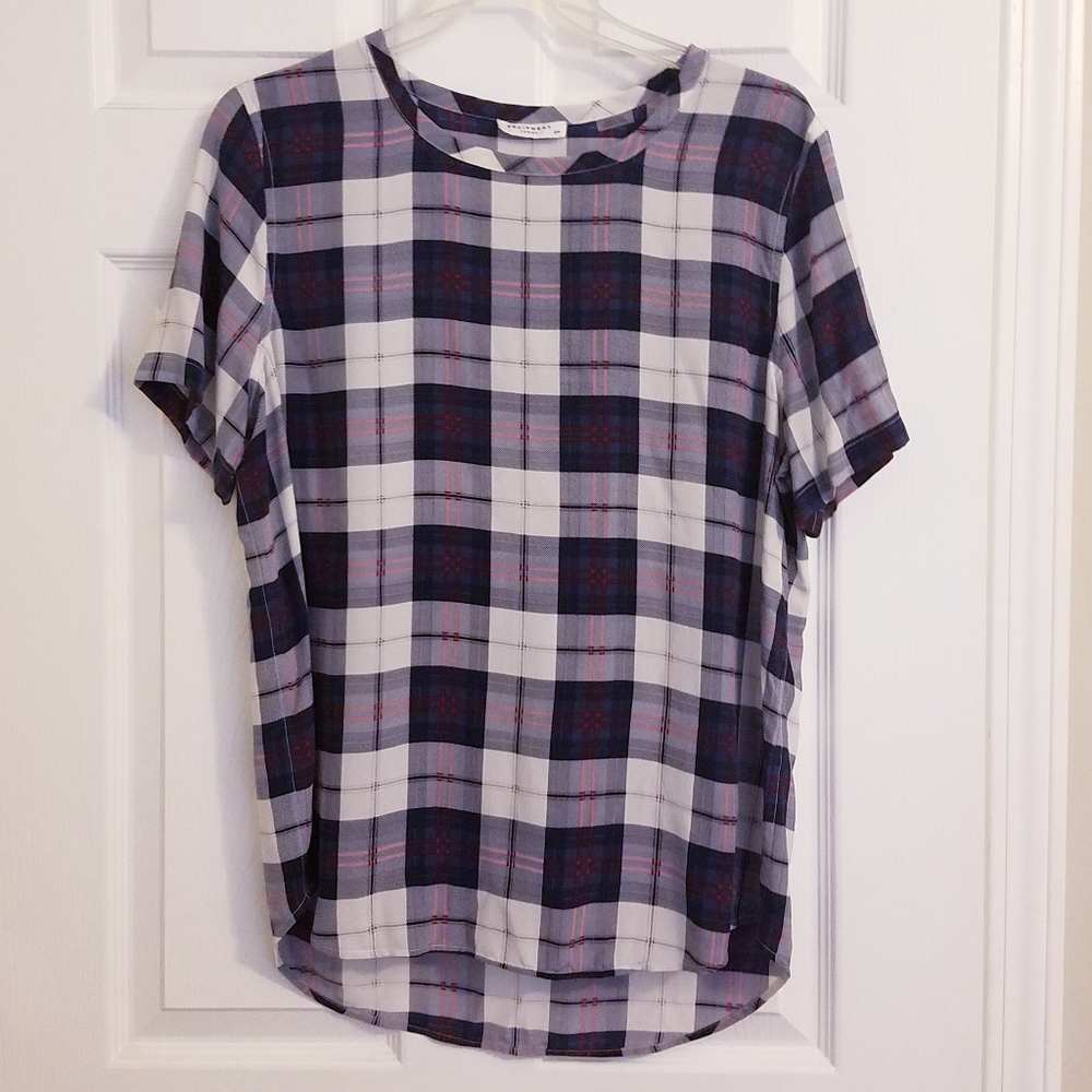Short sleeve Equipment silk plaid blouse